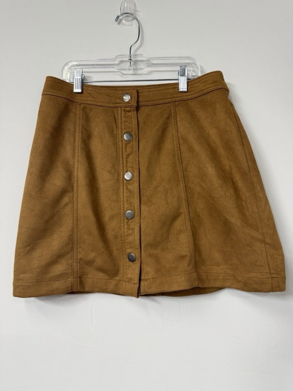 Vtg Button Down Woman's 7/9 Brown button down faux suede Mini Skirt 60s Look